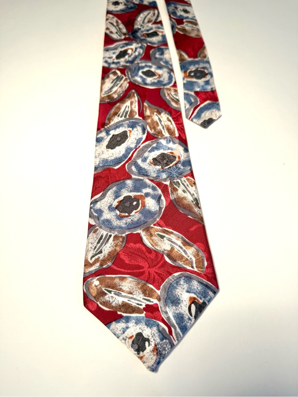 Oscar de la Renta Couture Red Silk Floral Tie Luxury Vintage Retro Designer